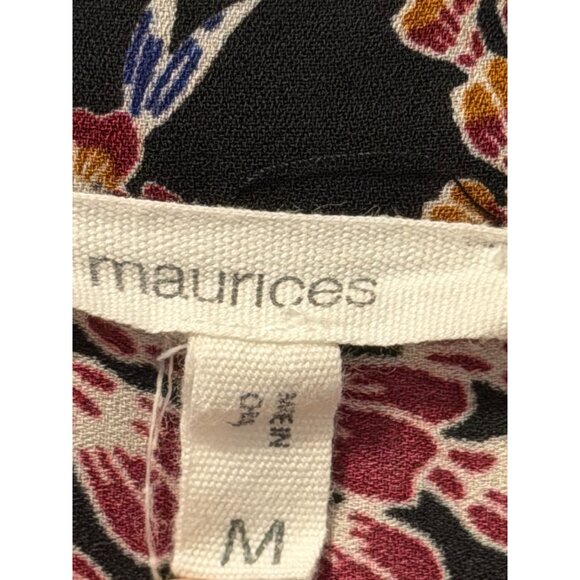 Maurices Womens Floral Blouse Sz Medium 3/4 Sleeve Black & Multicolor V-Neck - Picture 6 of 12